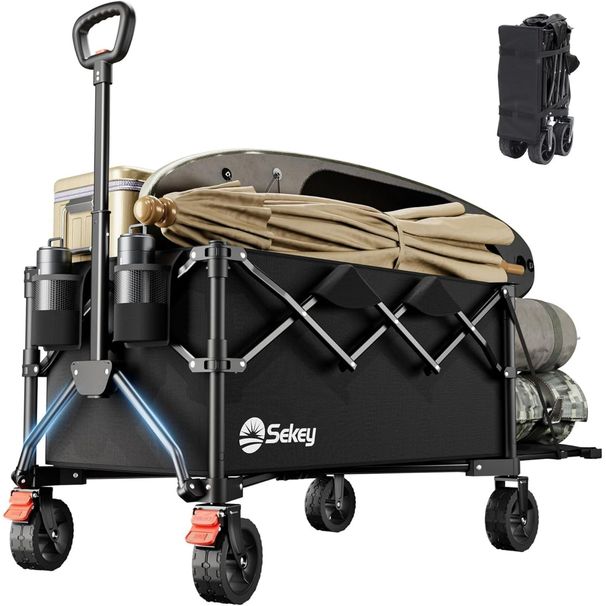 Sekey 440LBS Collapsible Beach Wagon Carts With Extended Tailgate Fold Folding Able500L Large Capacity Heavy Duty Utility Garden Cart With Big All-Terrain Beach Wheels For Shopping Camping. Black_maomaolike.com