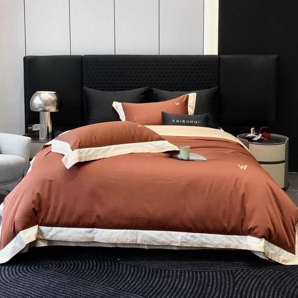 1 Pure Long-staple Four-piece Set High-end Splicing Embroidery Naked Sleep Grade Bedding 100S Full Cotton Silky Soft_maomaolike.com
