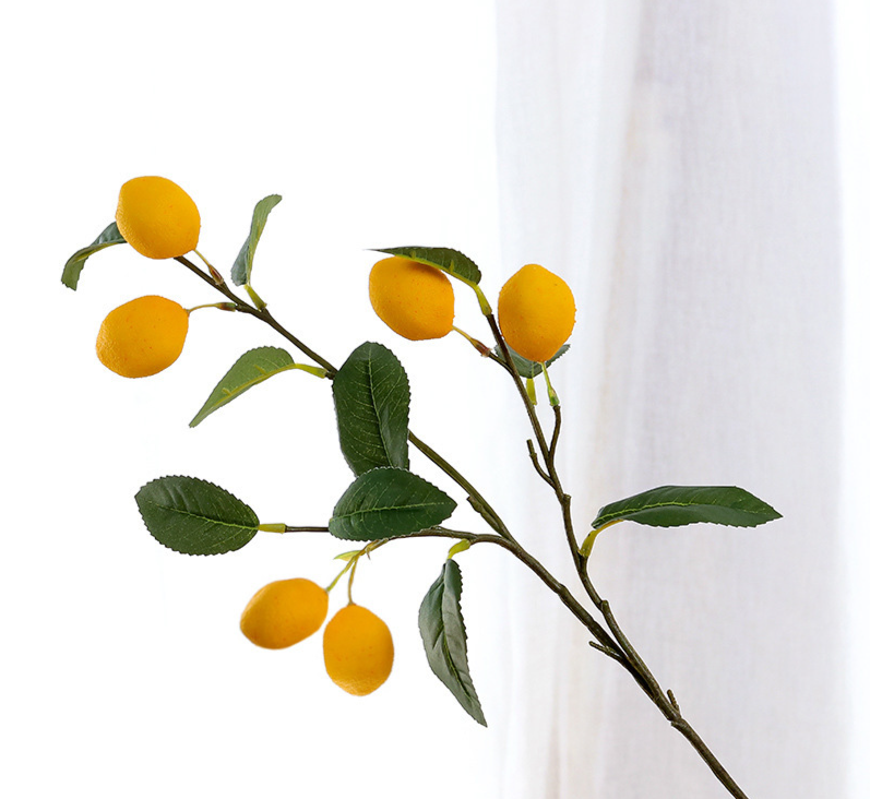 Cross-border Branch With 6 Lemon Fruit Branches, Bonsai Ornament, Fake Fruit, Artificial Green Plant Decoration_maomaolike.com