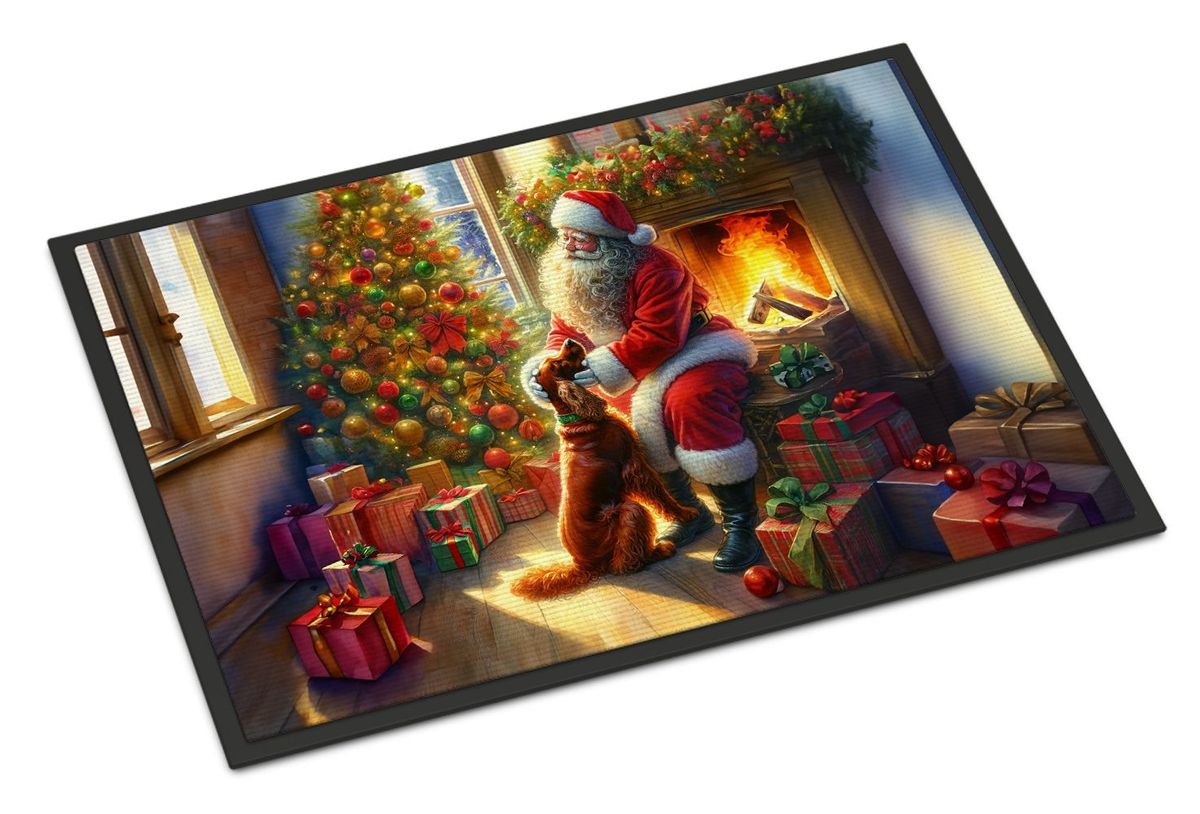 Irish Setter And Santa Claus Doormat Front Door Mat Indoor Outdoor Rugs For Entryway, Non Slip Washable Low Pile, 24H X 36W_maomaolike.com