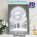 White Mosque Painting Poster, Serene White Islamic Architecture With Flying Doves Poster, Calming Elegant Decor Ideal For Living Room, Prayer Space_maomaolike.com