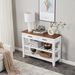Retro Design Console Table With Two Open Shelves, Pine Solid Wood Frame And Legs For Living Room_maomaolike.com