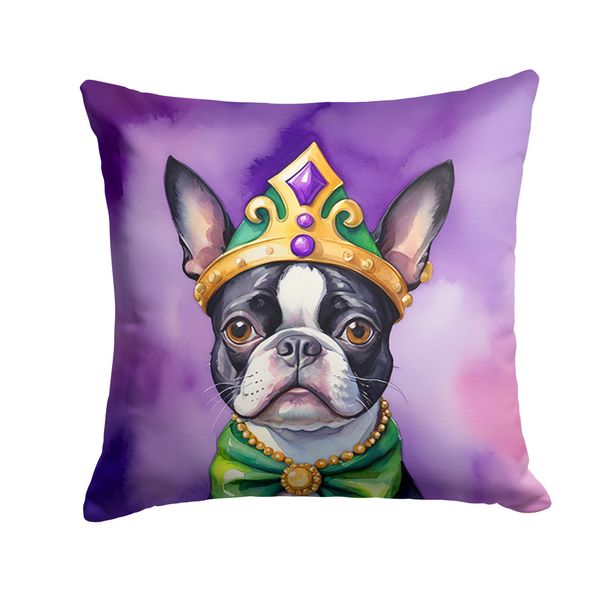 Boston Terrier King Of Mardi Gras Throw Pillow Machine Washable, Indoor Outdoor Decorative Pillow For Couch, Bed Or Patio, 18Hx18W_maomaolike.com