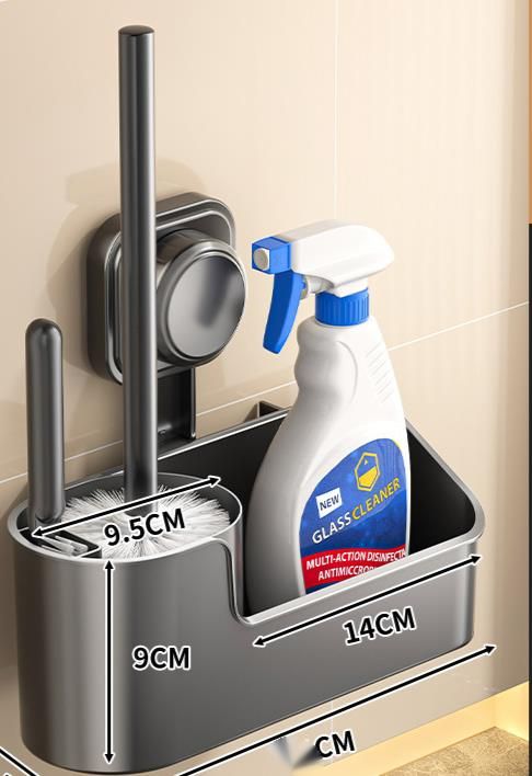 Suction Cup Storage Home Bathroom Rack Wall-Mounted No-Drill Toilet Cleaning Set Brush_maomaolike.com