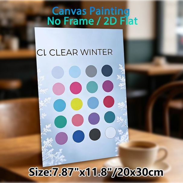 Clear Winter Color Palette Painting Poster, Frosty Branch & Vibrant Color Dots Poster, Offers Winter-inspired Color Scheme References, Ideal For_maomaolike.com