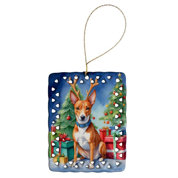 Basenji Christmas Reindeer Porcelain Ornament Christmas Tree Hanging Decorations For Home Christmas Holiday, Rectangle, Gift, Multicolor_maomaolike.com