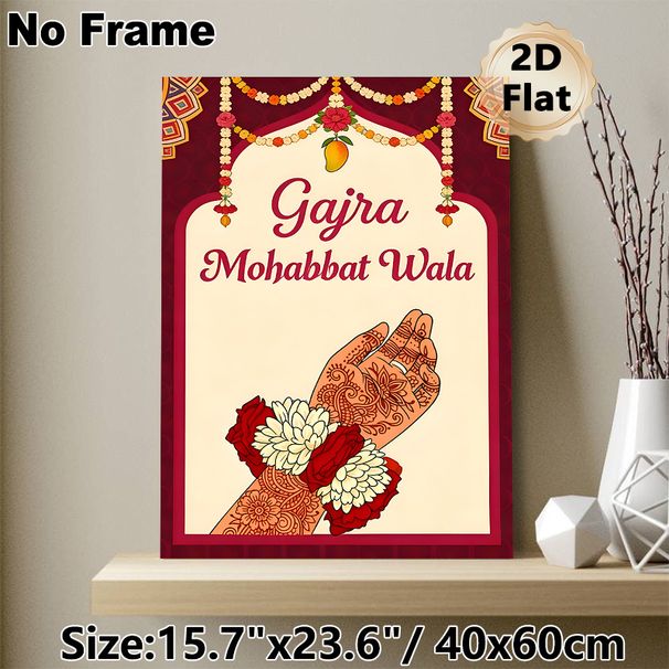 Indian Wedding Henna Themed Painting Poster, Rich Traditional Indian Style Poster, Cultural Festive Design With Henna-decorated Hands, Floral Garlands_maomaolike.com