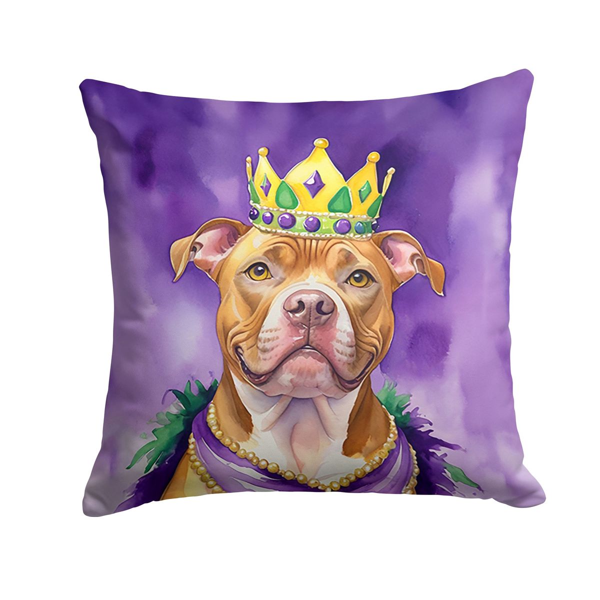 Pit Bull Terrier King Of Mardi Gras Throw Pillow Machine Washable, Indoor Outdoor Decorative Pillow For Couch, Bed Or Patio, 18Hx18W_maomaolike.com