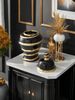 1pc Gold Stripe Decorative Ceramic Vase With Lid Light Luxury High-end Design Can Hold Water Flower Arrangement Vase Ornament Decorative Vase_maomaolike.com
