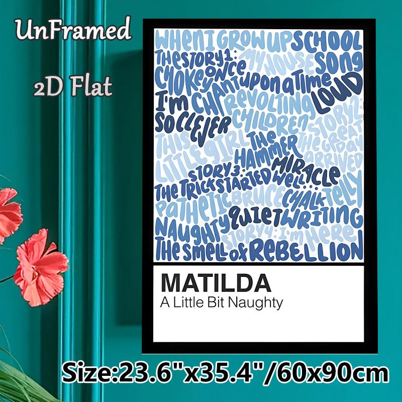 Matilda Themed Typography Painting Poster, Blue-toned Word Collage Poster, Vibrant Iconic Quote-filled Text Art, Ideal For Bedroom, Living Room Or_maomaolike.com