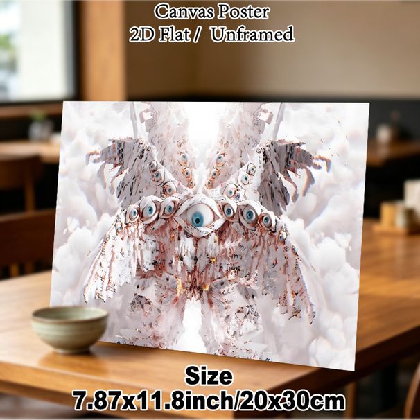 Surreal All-Seeing Eye Angel Painting Poster, Ethereal Multi-eyed Winged Figure Poster, Unique Artistic Decor Ideal For Modern Home, Art Studio Spaces_maomaolike.com
