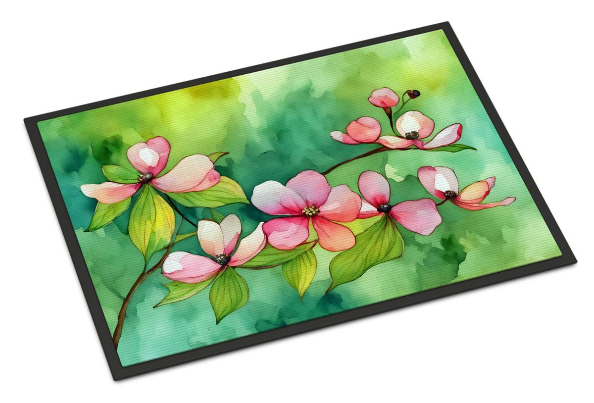 Virginia American Dogwood In Watercolor Doormat Front Door Mat Indoor Outdoor Rugs For Entryway, Non Slip Washable Low Pile, 24H X 36W_maomaolike.com