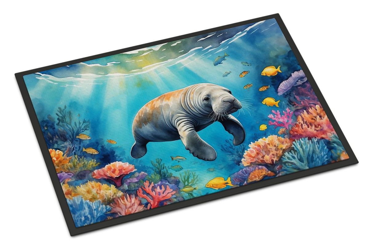 Summer Manatee Doormat Front Door Mat Indoor Outdoor Rugs For Entryway, Non Slip Washable Low Pile, 24H X 36W_maomaolike.com