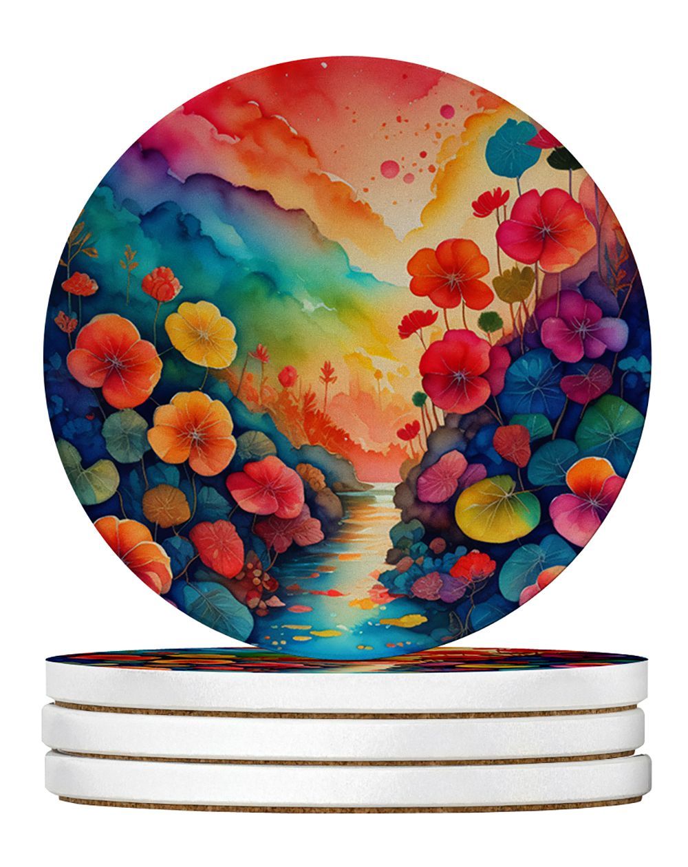 Colorful Begonias Large Sandstone Coasters Pack Of 4 Absorbent Round Coasters Decor Gifts For Men Or Women, 4 In, Multicolor_maomaolike.com