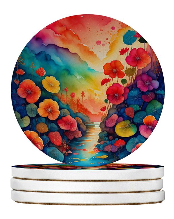 Colorful Begonias Large Sandstone Coasters Pack Of 4 Absorbent Round Coasters Decor Gifts For Men Or Women, 4 In, Multicolor_maomaolike.com