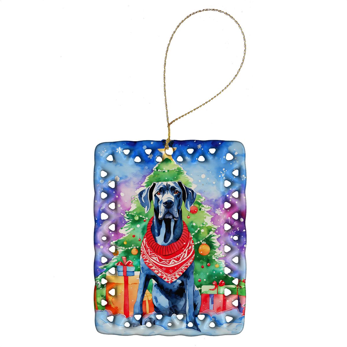 Great Dane Christmas Porcelain Ornament Christmas Tree Hanging Decorations For Home Christmas Holiday, Rectangle, Gift, Multicolor_maomaolike.com