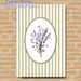 Lavender Floral Painting Poster, Vintage Striped Background With Delicate Pressed Lavender In Scalloped Oval Frame Poster, Soft Elegant Decor For_maomaolike.com