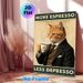 Vintage Cat & Espresso Painting Poster, Retro Nostalgic Styled Poster, Dapper Ginger Cat In Formal Suit Holding Floral Teacup With Fun Quote, Brings_maomaolike.com