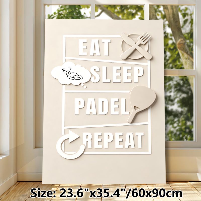 Eat Sleep Padel Repeat Painting Poster, Minimalist Neutral-toned Typographic Poster, Stylish Daily Routine Themed Decor With Cutlery, Sleep Icon_maomaolike.com
