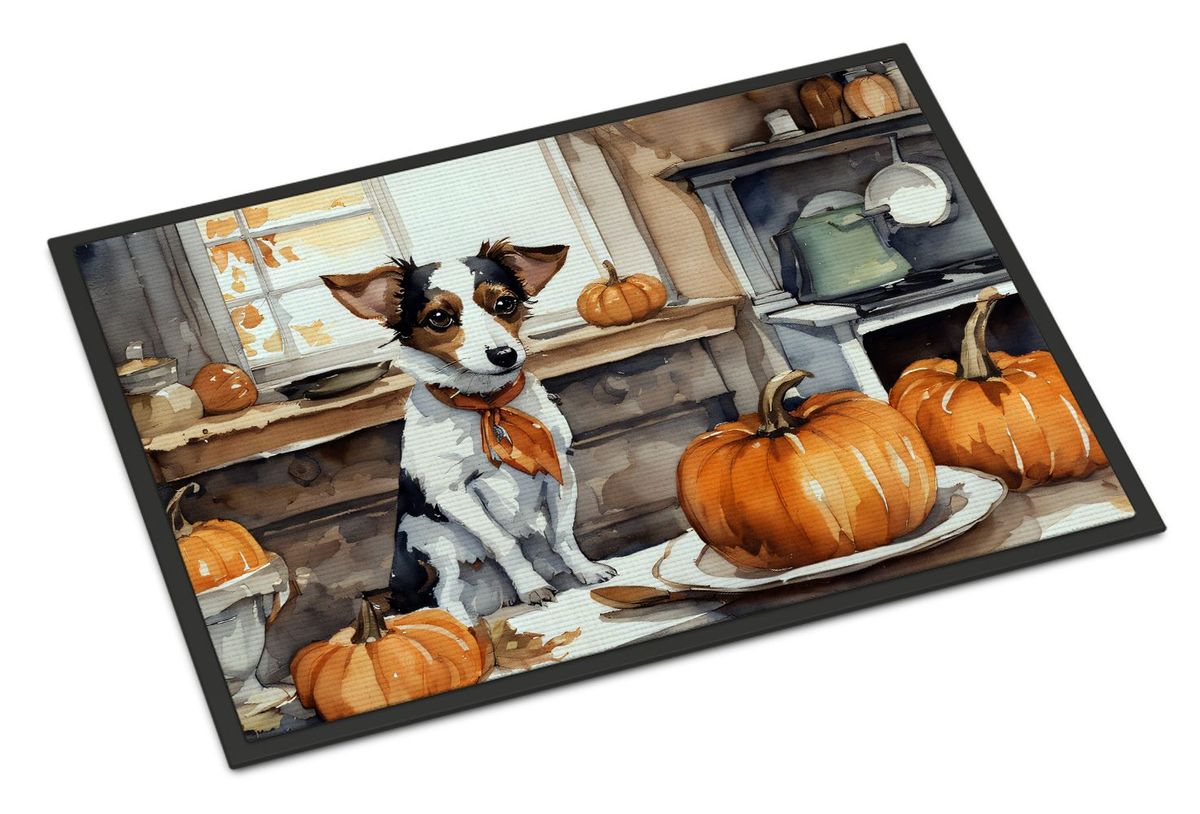 Jack Russell Terrier Fall Kitchen Pumpkins Doormat Front Door Mat Indoor Outdoor Rugs For Entryway, Non Slip Washable Low Pile, 24H X 36W_maomaolike.com