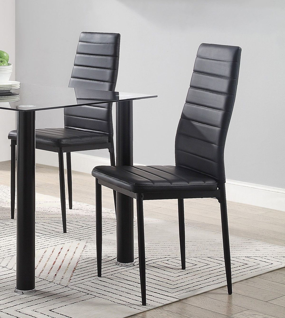 Modern Black Metal Side Chairs Set Of 2 With Leather Upholstery For Dining Room_maomaolike.com
