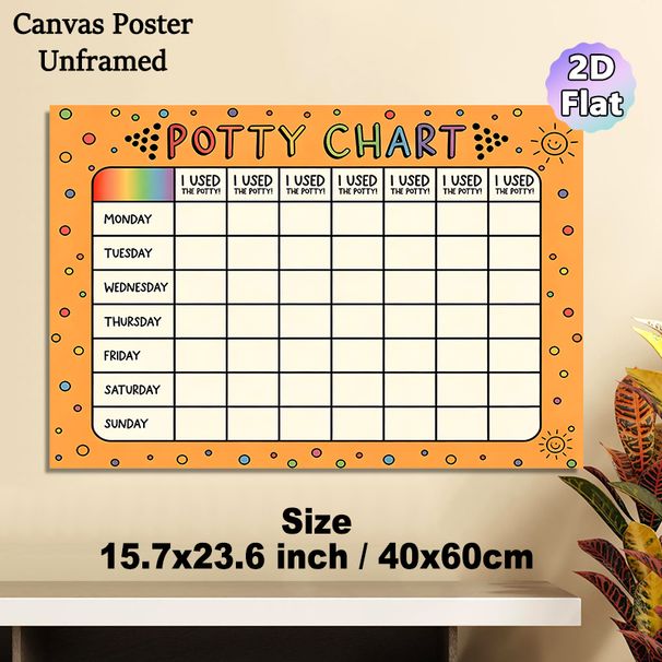 Potty Chart Painting Poster, Vibrant Colorful Dotted Cheerful Design Poster, Practical Tool To Track Potty Training Progress, Ideal For Bathroom_maomaolike.com