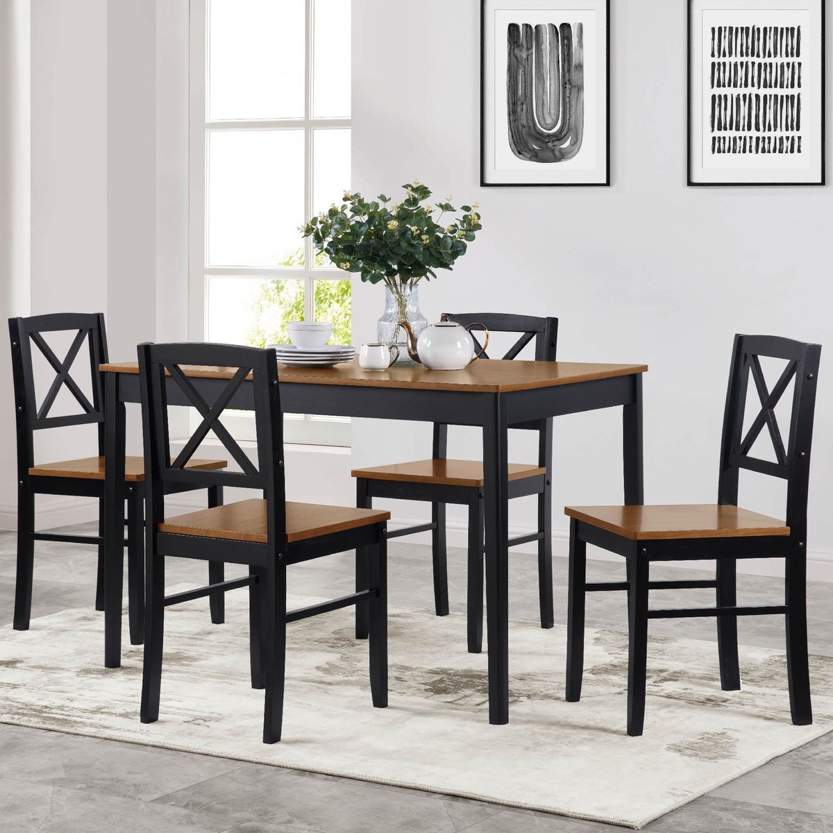 Eco-Friendly Solid Wood Dining Set - Sustainable Home & Restaurant Furniture With Black Metal Accents, Light Brown_maomaolike.com