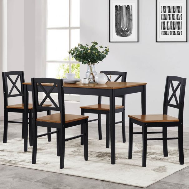 Eco-Friendly Solid Wood Dining Set - Sustainable Home & Restaurant Furniture With Black Metal Accents, Light Brown_maomaolike.com