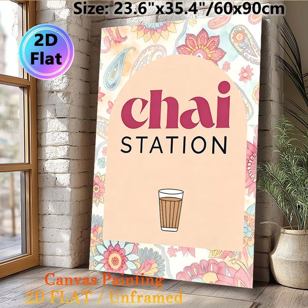 Chai Station Themed Painting Poster, Soft Watercolor Floral Paisley Pattern Poster, Warm Tea-inspired Decor Ideal For Café, Kitchen And Dining Area_maomaolike.com