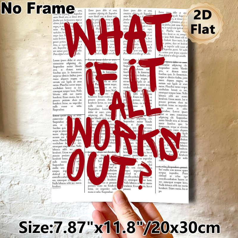 Inspirational "What If It All Works Out?" Painting Poster, Bold Red Typographic Vintage Newspaper Style Poster, Motivational Wall Decor Ideal For Home_maomaolike.com