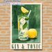 Gin & Tonic Themed Painting Poster, Vibrant Stylized Cocktail Illustration Poster, Refreshing Lemon-mint Drink Design, Ideal For Bar, Kitchen Or_maomaolike.com
