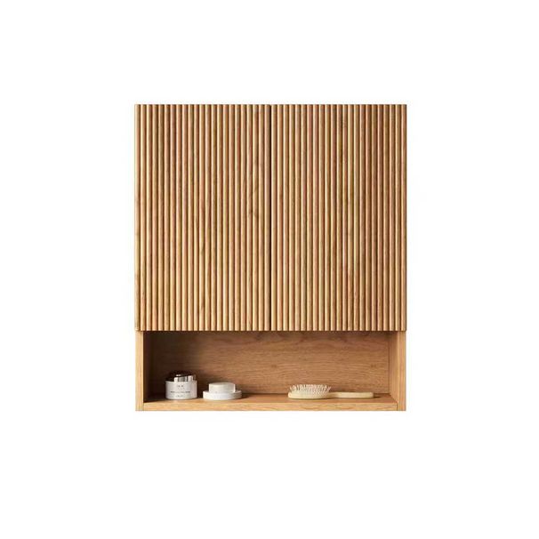 TOBI 26 Wall-Mounted Striped Bathroom Cabinet, With Doors, Shelf And Open Storage Compartment Over The Toilet Storage Cabinet For Bathroom, Kitchen, Laundry Room, Natural Woodgrain Color_maomaolike.com