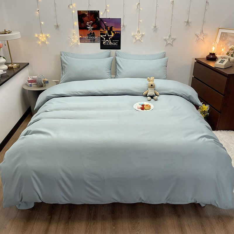 top-sale Cross-Border Solid Color Washed Four-Piece Brushed Cotton Duvet Cover 1.8m Bedding Student Three-Piece Set 4_maomaolike.com