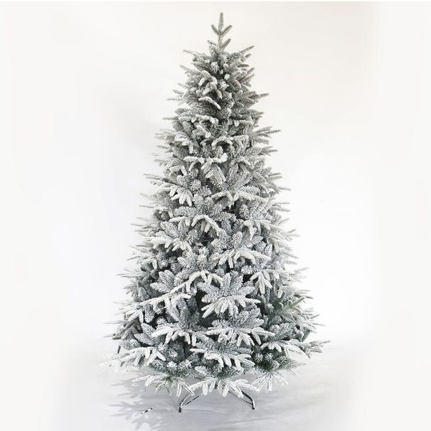 Snow Flocked Christmas Tree 7ft Artificial Hinged Pine Tree With White Realistic Tips Unlit_maomaolike.com