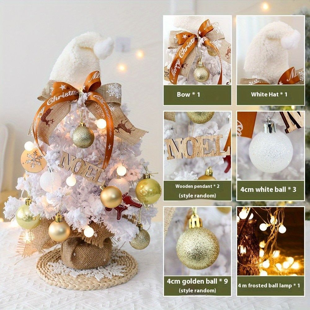Artificial Christmas Tree, Mini Table Top Christmas Trees With Lights, Pre-lit Small Christmas Pine For Home, Office, Party Decoration, White Xmas Decorations_maomaolike.com