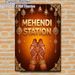 Mehendi Station Themed Painting Poster, Ornate Traditional Indian Style Poster, Features Intricate Henna Art & Golden Decorative Elements, Ideal For_maomaolike.com