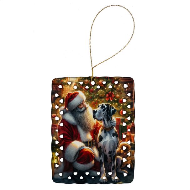 Great Dane And Santa Claus Porcelain Ornament Christmas Tree Hanging Decorations For Home Christmas Holiday, Rectangle, Gift, Multicolor_maomaolike.com