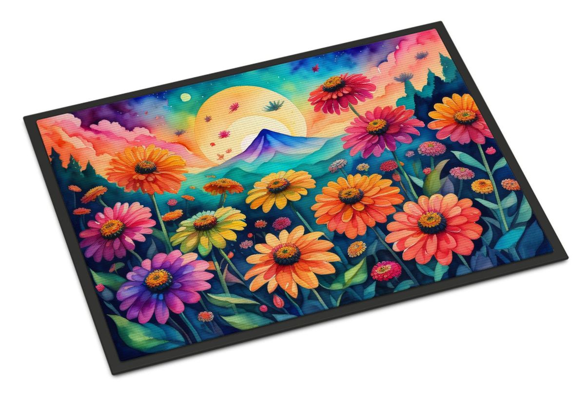 Zinnias In Color Doormat Front Door Mat Indoor Outdoor Rugs For Entryway, Non Slip Washable Low Pile, 24H X 36W_maomaolike.com