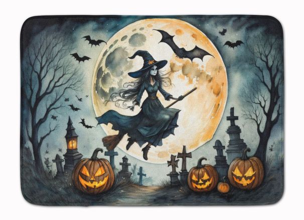 Flying Witch Spooky Halloween Memory Foam Kitchen Mat Machine Washable Anti-Fatigue Mat Cushion Comfort Bath Mat Or Kitchen Rug_maomaolike.com
