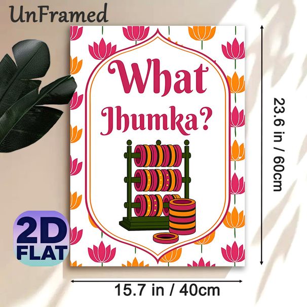 Indian Jhumka & Bangle Themed Painting Poster, Vibrant Ethnic Style Poster, Colorful Lotus Border With Bangle Rack Print, Cultural Decorative Piece_maomaolike.com
