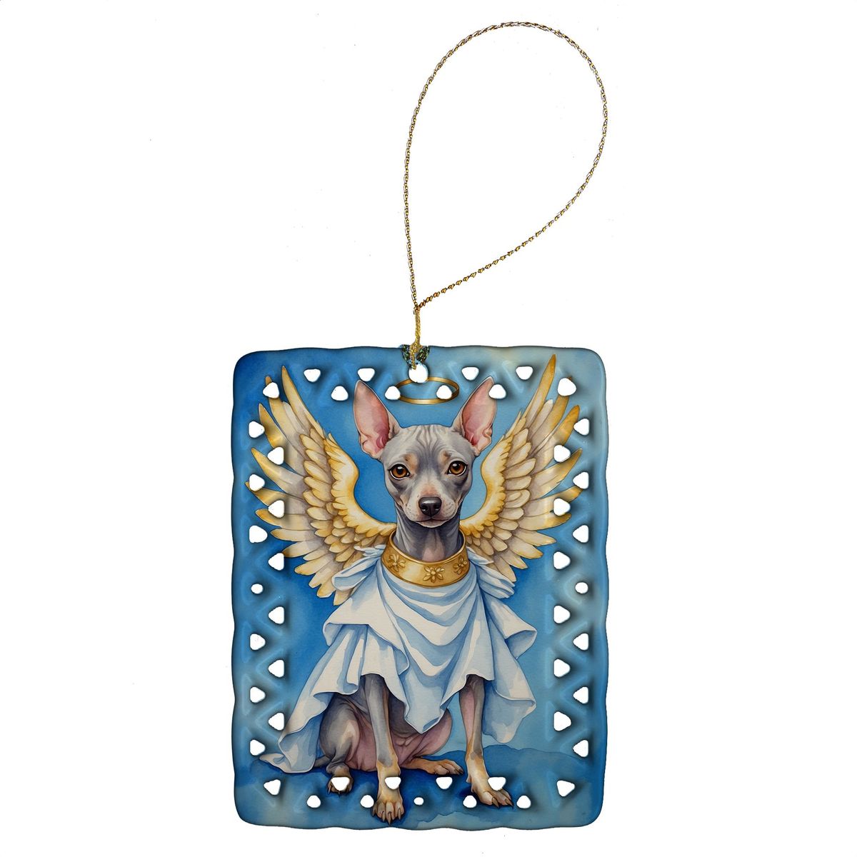 American Hairless Terrier My Angel Porcelain Ornament Christmas Tree Hanging Decorations For Home Christmas Holiday, Rectangle, Gift, Multicolor_maomaolike.com