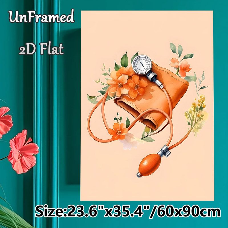 Floral Sphygmomanometer Painting Poster, Soft Watercolor Style Medical Poster, Delicate Floral-decorated Sphygmomanometer Artwork, Suitable For_maomaolike.com