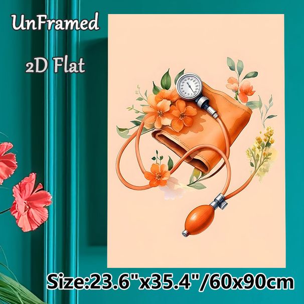 Floral Sphygmomanometer Painting Poster, Soft Watercolor Style Medical Poster, Delicate Floral-decorated Sphygmomanometer Artwork, Suitable For_maomaolike.com