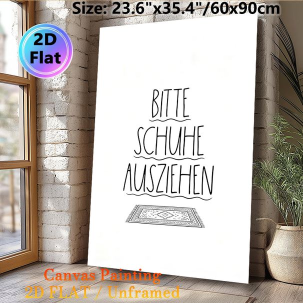 German "Please Take Off Shoes" Painting Poster, Minimalist Hand-drawn Black & White Typographic Poster, Polite Clear Reminder Ideal For Home Entryway_maomaolike.com