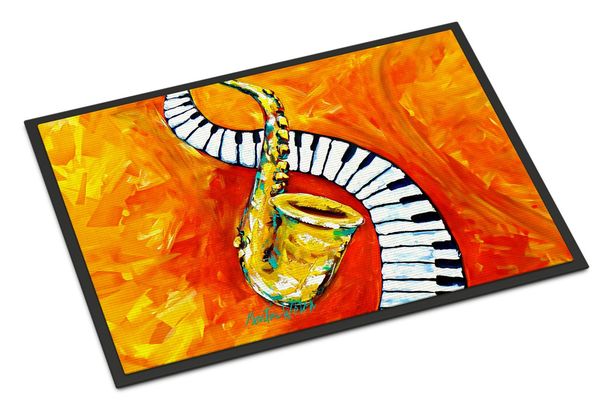 Something Blues Saxaphone And Piano Doormat Front Door Mat Indoor Outdoor Rugs For Entryway, Non Slip Washable Low Pile, 24H X 36W_maomaolike.com