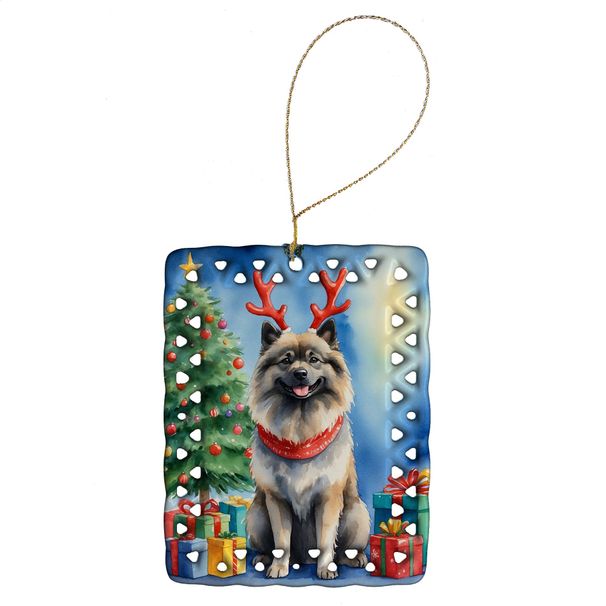 Keeshond Christmas Reindeer Porcelain Ornament Christmas Tree Hanging Decorations For Home Christmas Holiday, Rectangle, Gift, Multicolor_maomaolike.com