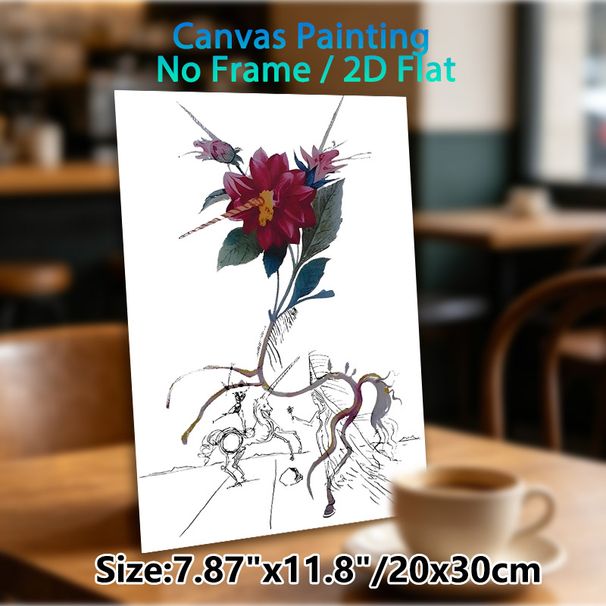 Surreal Floral & Fantasy Figure Painting Poster, Vibrant Mixed-media Surreal Poster, Combines Bold Burgundy Flower With Sketch-style Fantasy_maomaolike.com