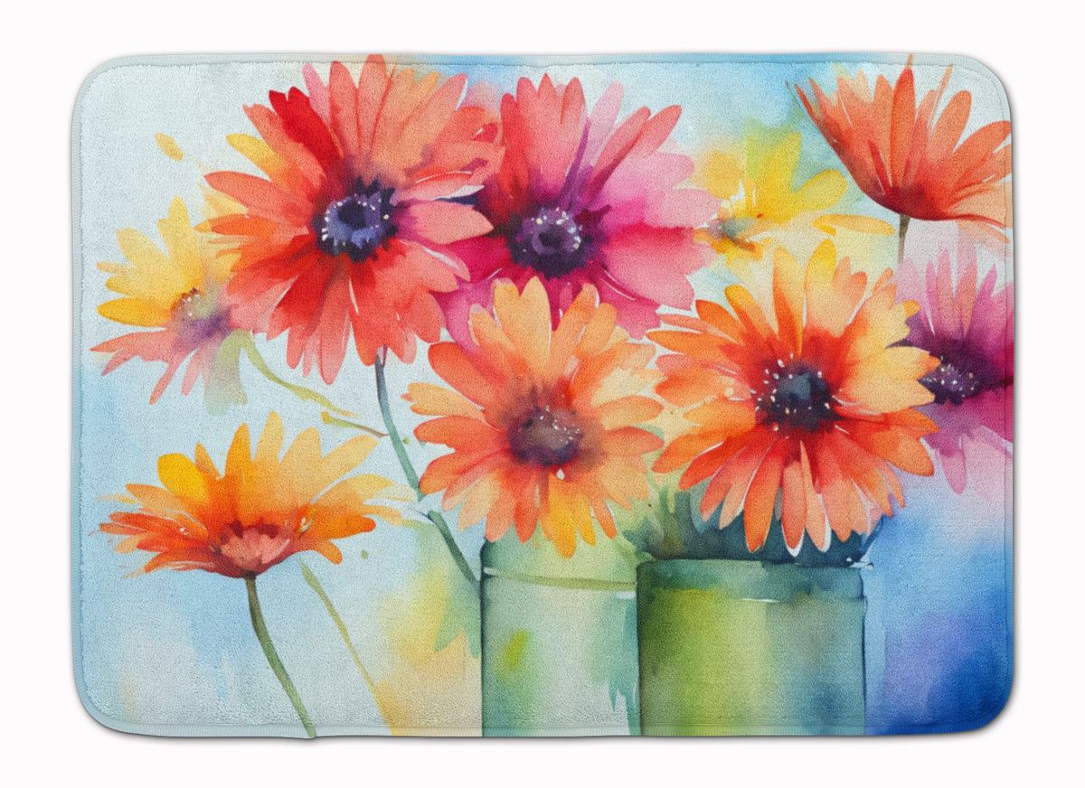 Gerbera Daisies In Watercolor Memory Foam Kitchen Mat Machine Washable Anti-Fatigue Mat Cushion Comfort Bath Mat Or Kitchen Rug_maomaolike.com