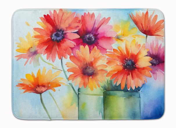 Gerbera Daisies In Watercolor Memory Foam Kitchen Mat Machine Washable Anti-Fatigue Mat Cushion Comfort Bath Mat Or Kitchen Rug_maomaolike.com