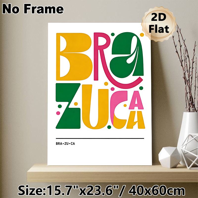 Brazilian Brazuca Typography Painting Poster, Vibrant Color-blocked Graphic Lettering Poster, Artistic Typographic Decor Suitable For Living Room_maomaolike.com